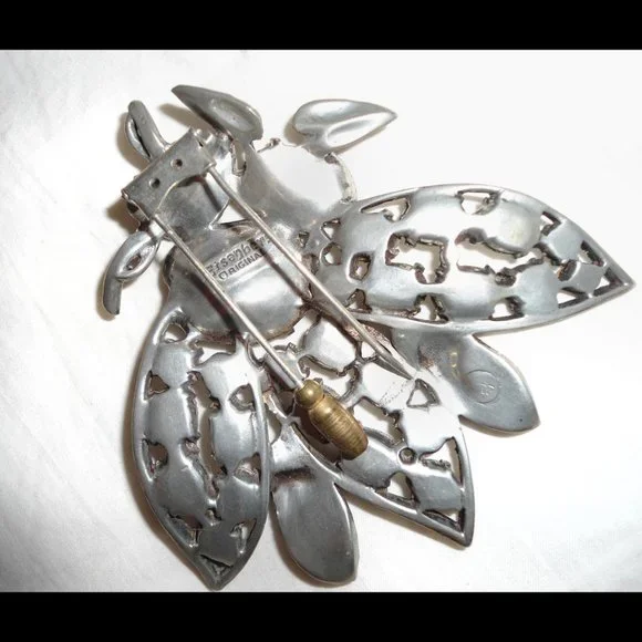 *ULTRA RARE* 1930s Large EISENBERG Vtg BEE Art Deco Double Pin Rhinestone Brooch - Picture 8 of 13